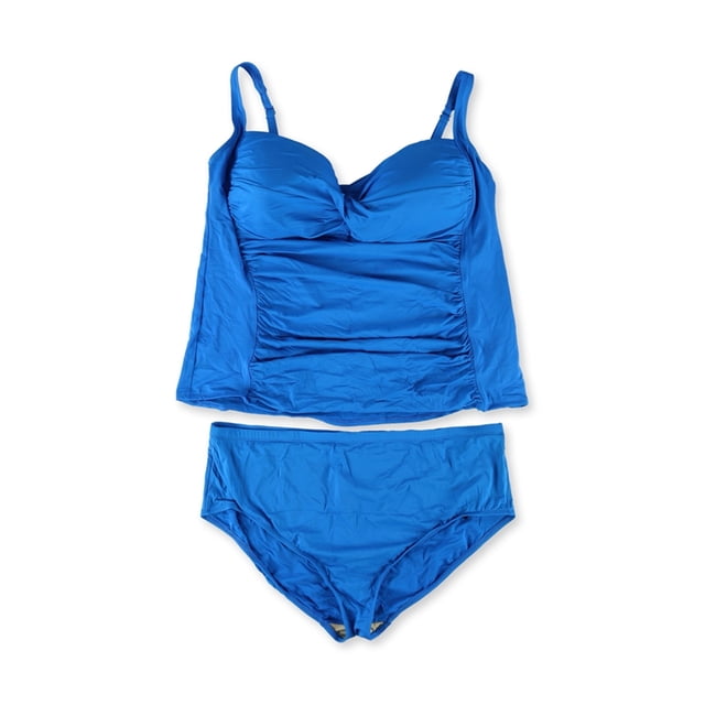 Tankini de 2 piezas La Blanca azul con parte delantera torcida para mujer 22W