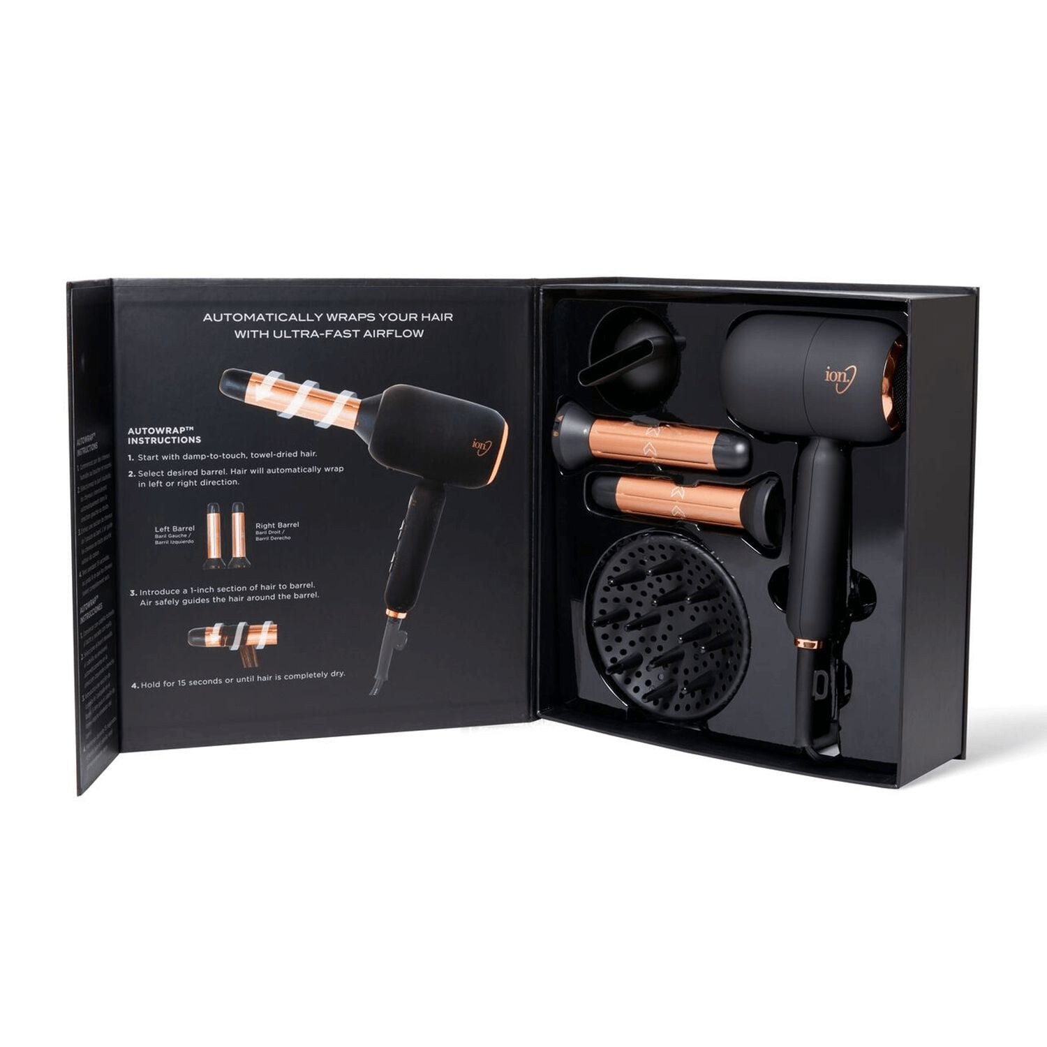 ION Luxe Adult 4-in-1 Autowrap Airstyler, Ionic Hair Dryer and Curler, 1875 Volts, Black