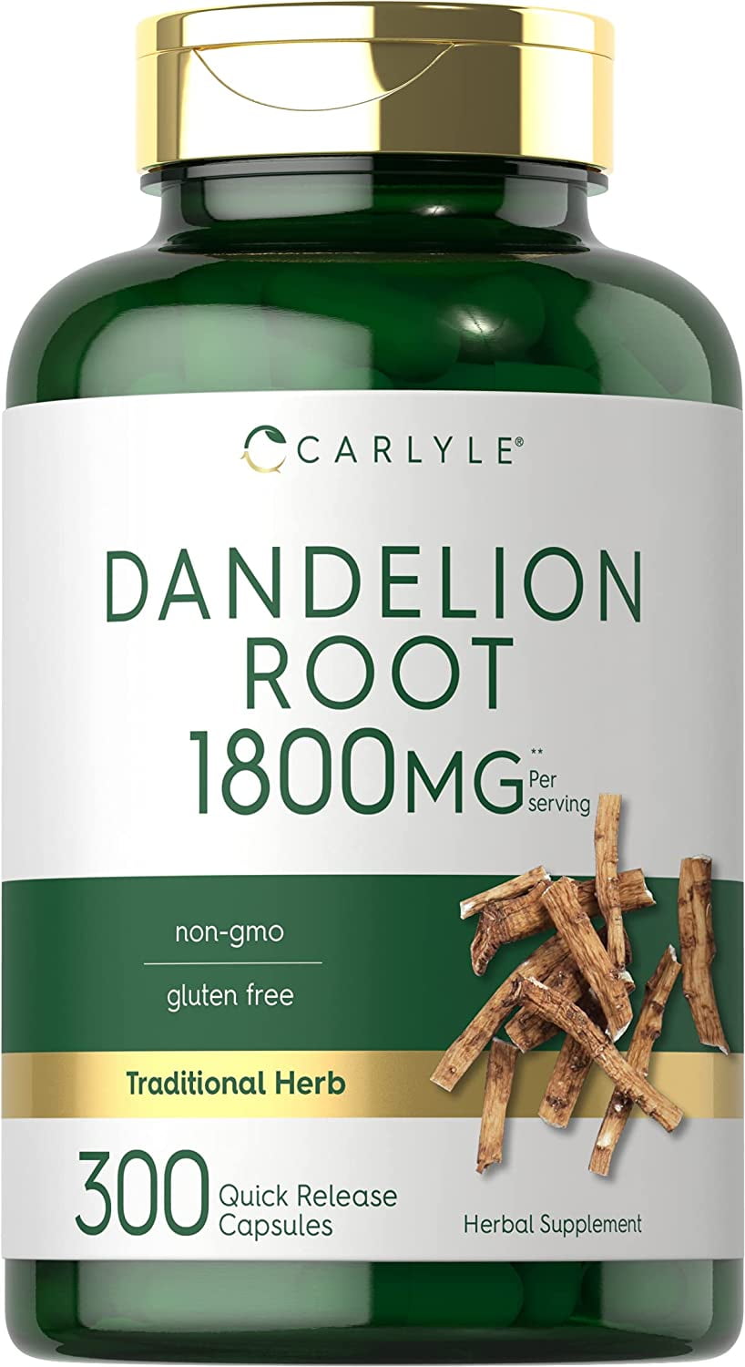 Dandelion Root Capsules 1800mg | 300 Count | Non-GMO, Gluten Free Supplement | by Carlyle