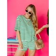thumbnail image 5 of Women 2 Piece Sets Summer Outfits Cute Stripe Knit T Shirts Shorts Matching Lounge Set Green XL, 5 of 8