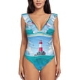 thumbnail image 2 of Yiaed Lighthouse Sea Port Print Women's Ruffled One Piece Swimsuit V Neck Swimwear Slimming Monokini for Woman-Large, 2 of 8