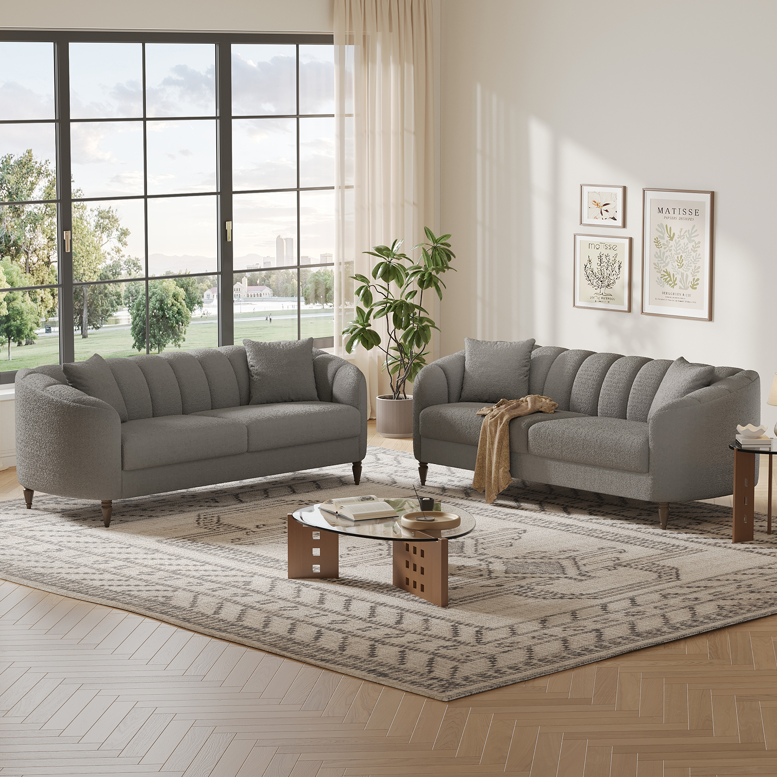 COPIAE 82 Inch Loveseat Sofa,Modern Couch and Sofa,Curved Petal Design Furniture,Sturdy and Easy Installation,Small Sofa for Living Room Bedroom Office and Apartment,Terry Fleece Fabric Gray