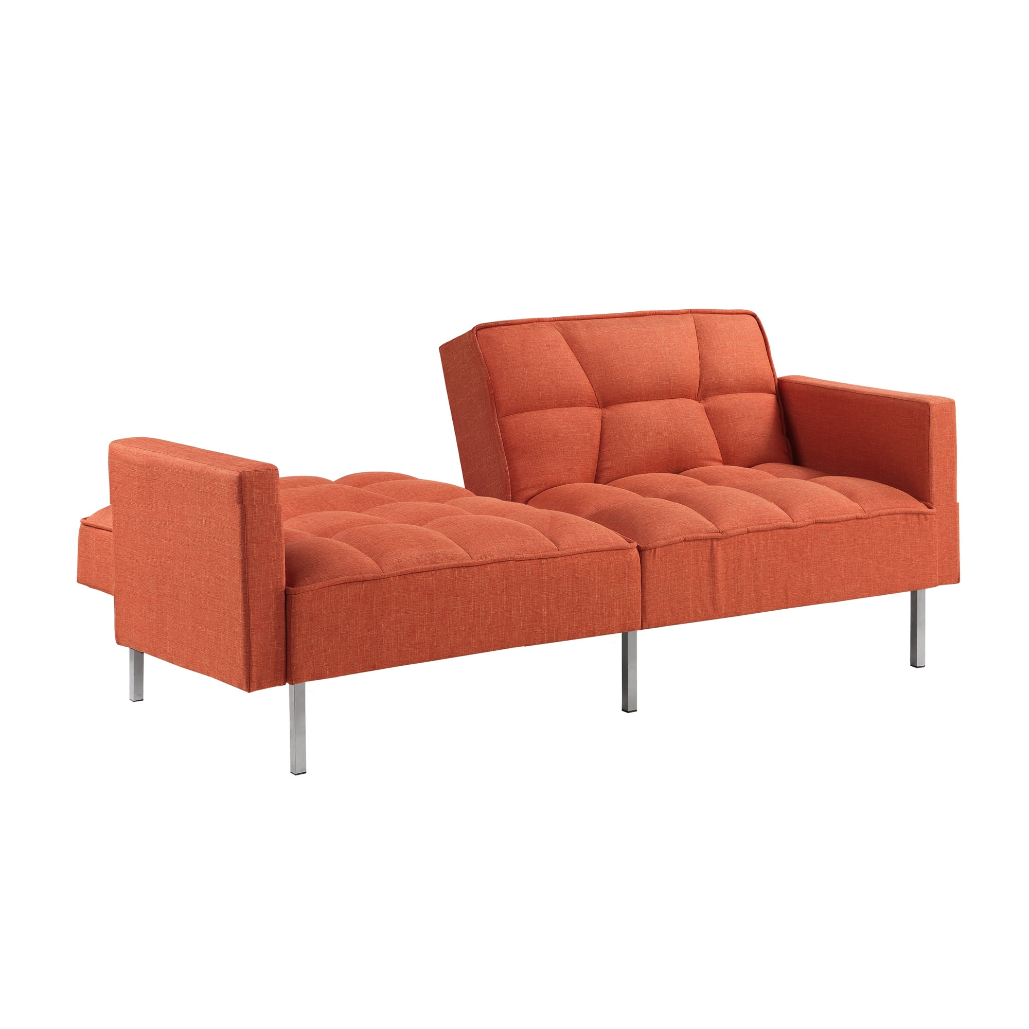 Aukfa 76" Futon Convertible Sofa Bed, 2 Seater Arm Couch for Home Office, 2 Pillows, Linen, Orange