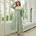 thumbnail image 3 of Women Plus Size V Neck Wrap Maxi Dress High Waist Ruffle Summer Casual Dress with Belt Long Sleeve, 3 of 5