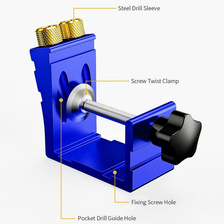 MulWark Aluminum Pocket Hole Jig System Kit, Removable Adjustable Hole  Pitch 15° Angled Drill Guides