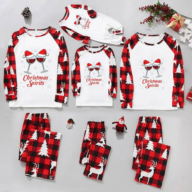 Pajamas Set Parent-child Warm Christmas Set Printed Home Wear Pajamas Two-piece Set Plus Size Pajamas on Clearance