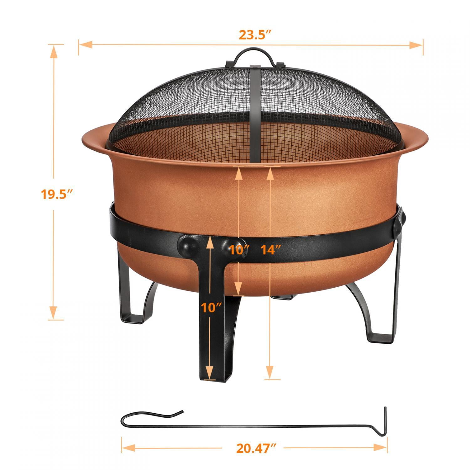 Yardsam Round Golden Outdoor Fire Pit Bowl 24" Round Wood Burning Fire Pit Patio Garden