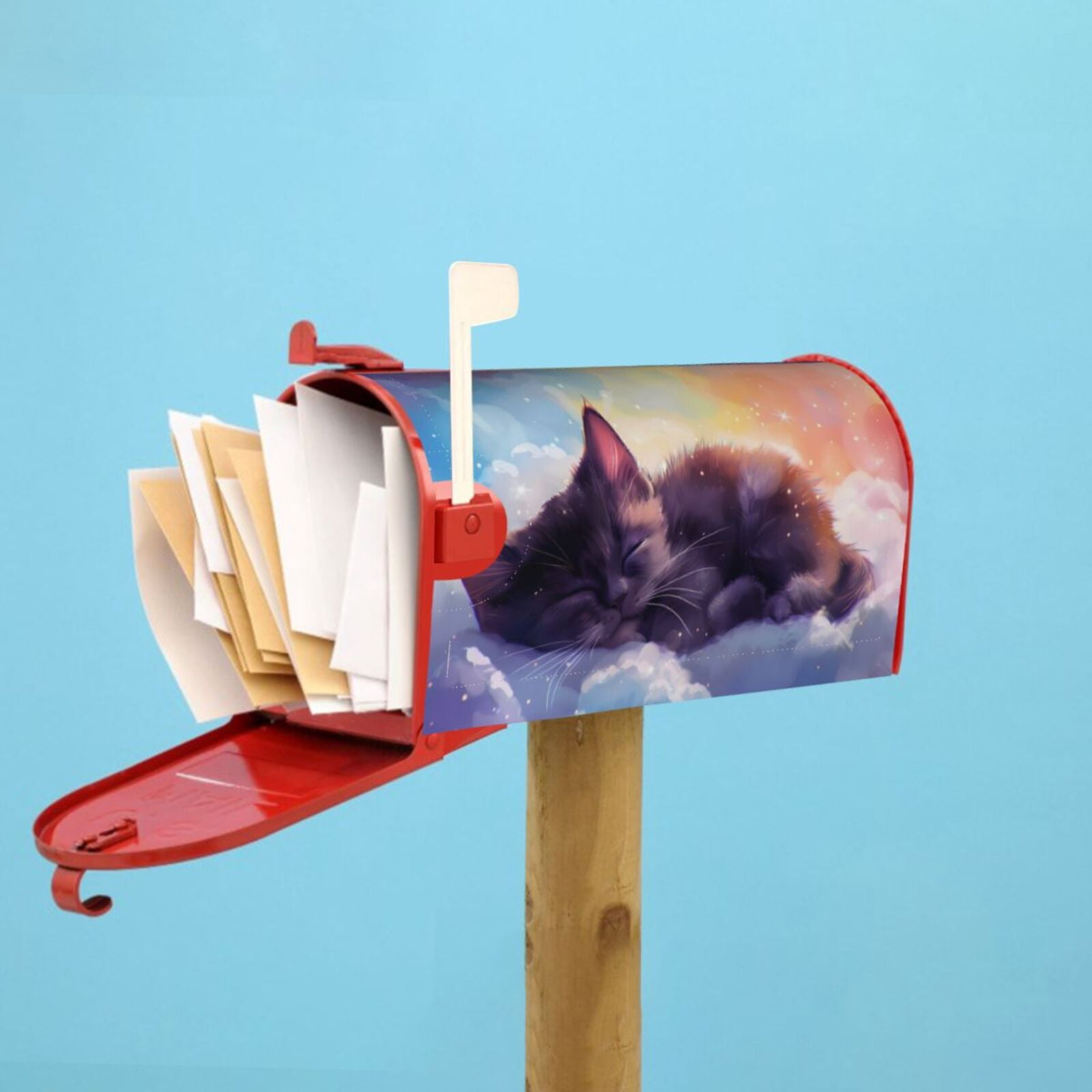 Logiee Colorful Cloud Sleeping Cat Print Post Letter Box Wrap Decor, Mailbox Cover Suitable for Standard Mailbox and Large Size Mailbox,Outdoor Yard Decoration-21x18 in