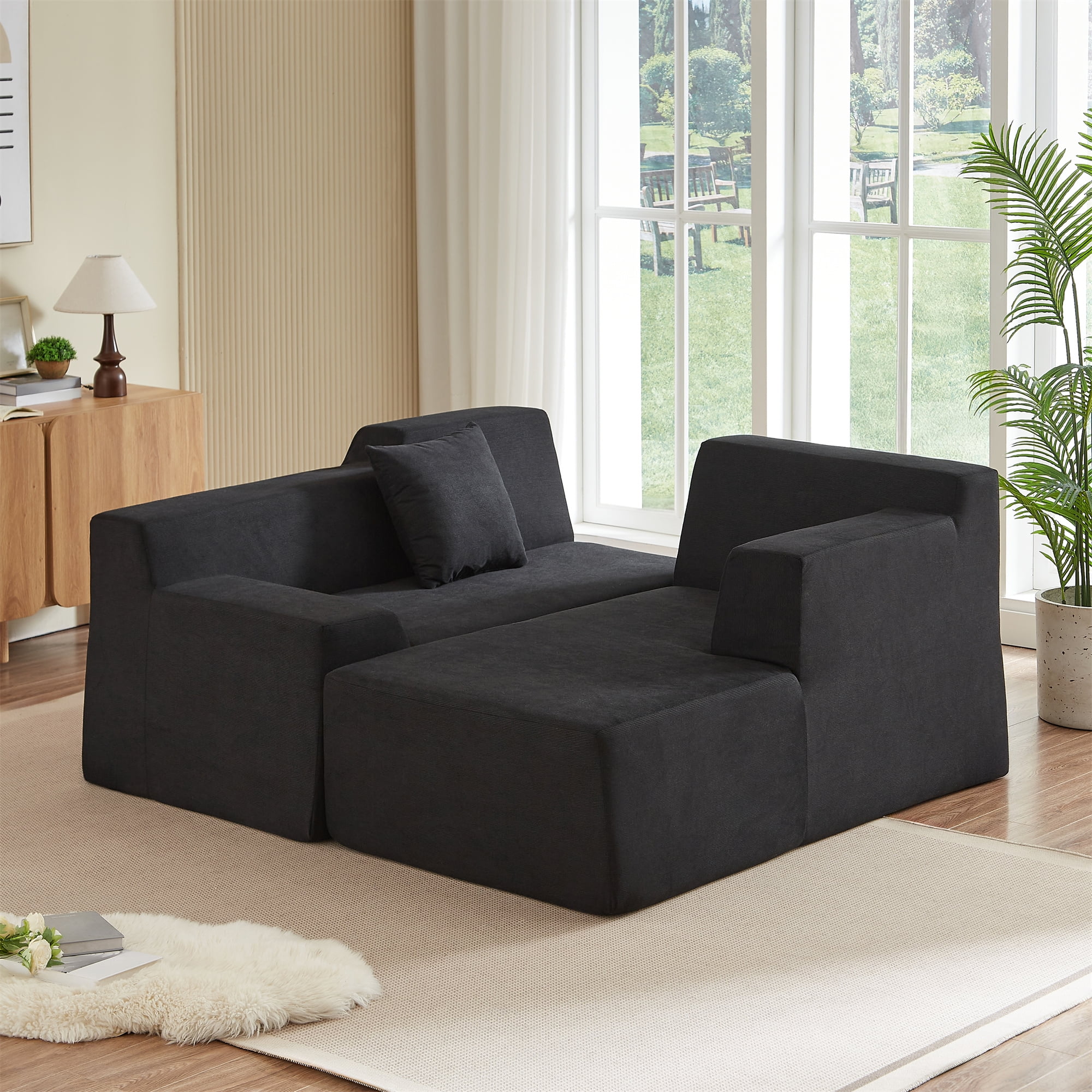 Aukfa 97" Cloud Sectional Sofa Trapezoid Boneless Couch Modular Sofa Bed for Living Room, Right Chaise, Black