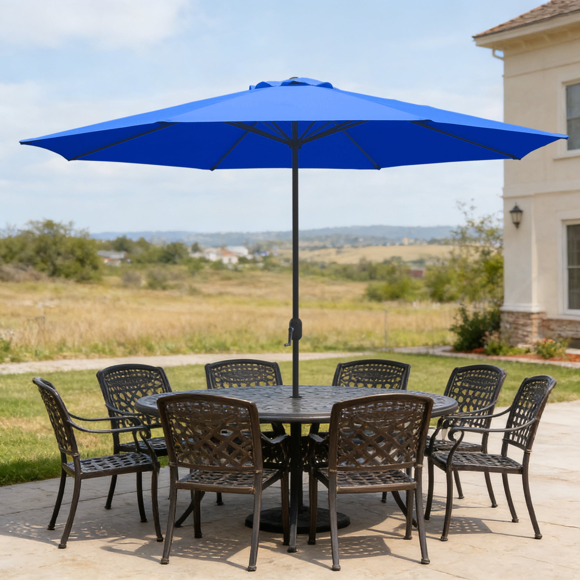 Abble 11FT Outdoor Patio Umbrella with Crank Handle, Market Umbrella with 8 Sturdy Umbrella Ribs, Waterproof for Garden Deck Backyard Pool,  Royal Blue