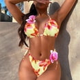 thumbnail image 3 of Women Two Piece Swimwears Set Halterneck Thong Swimsuit Set Ladies Flower Print Bathing Suit with Low Waist Thong Briefs, 3 of 8