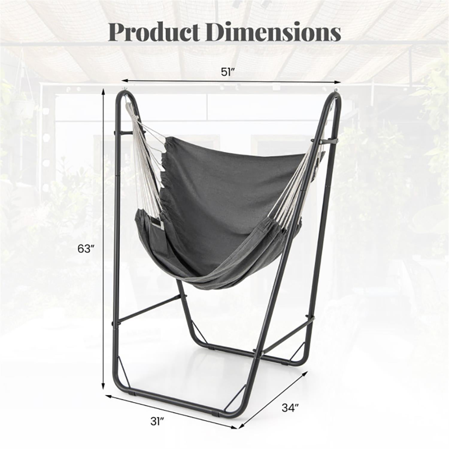 Demi Bonn Hammock Chair, Chaises with Heavy Duty Metal Frame and Side Pocket, Suitable for Home, Living Room and Bedroom, Gray