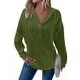 thumbnail image 1 of Women's 2025 Fall Fashion Oversized Button V-Neck Hoodie, Casual Drawstring Hooded Knit Sweatshirt with Cable Ribbed Design, Soft Breathable Long Sleeve Pullover for Daily Wear Green L, 1 of 7