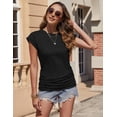 thumbnail image 5 of Zeagoo Fitted Shirts for Women Cap Sleeve Ruched T Shirts Crewneck Solid Tunics Business Work T-Shirt Summer Basic Top, 5 of 6