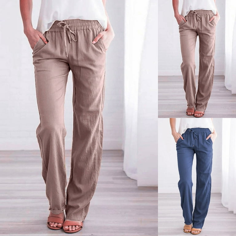 zanvin Linen Pants for Women,Clearance Women Solid Cotton Linen Ankle-Length  Pants Pokets Casual Elastic Trousers Long Pants Trousers Cargo Pants Women  