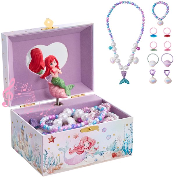 Joyero ProCase Mermaid con muñeca giratoria para niñas de 3 a 8 años