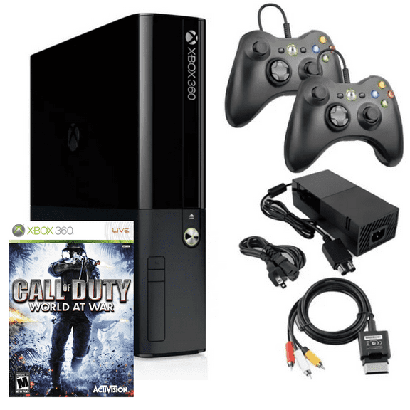 Restored Microsoft Xbox 360 Model E 4GB with Call of Duty World at War with Two Retrofam Controllers, Black, (Refurbished)
