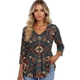 thumbnail image 4 of Women's V Neck 3/4 Sleeve Tunic Tops for Leggings Casual Dressy T-Shirts Blouses Dark Blue S, 4 of 4