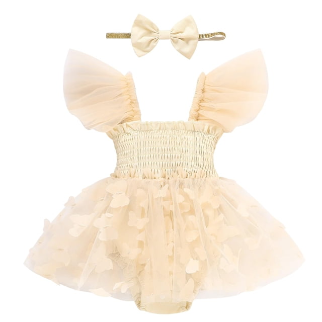 Body sin mangas con volantes y tul para niña, 6-12 m, color albaricoque