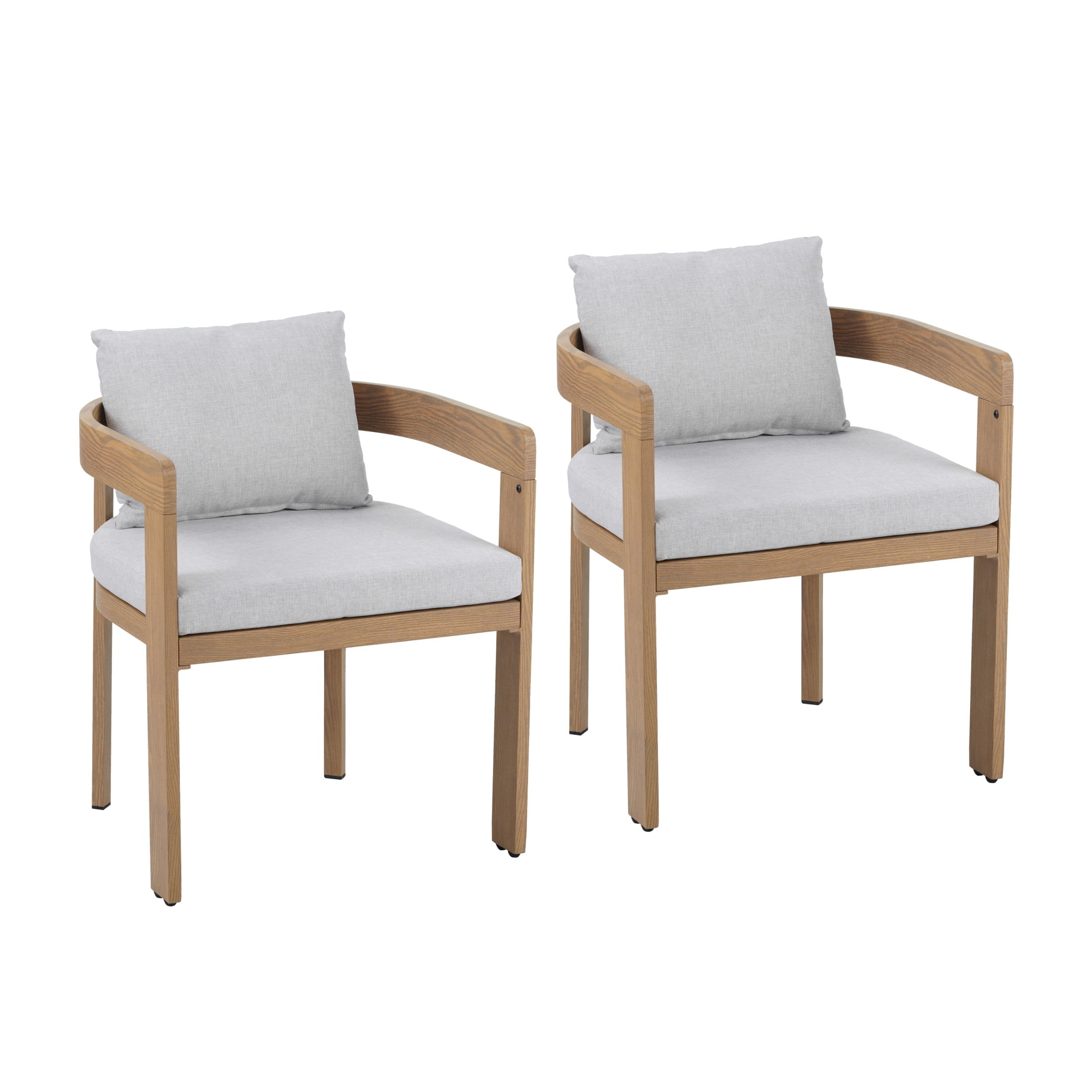Calistae Outdoor Patio Dining Chairs, Aluminum, Teak + Light Grey, Set of 2