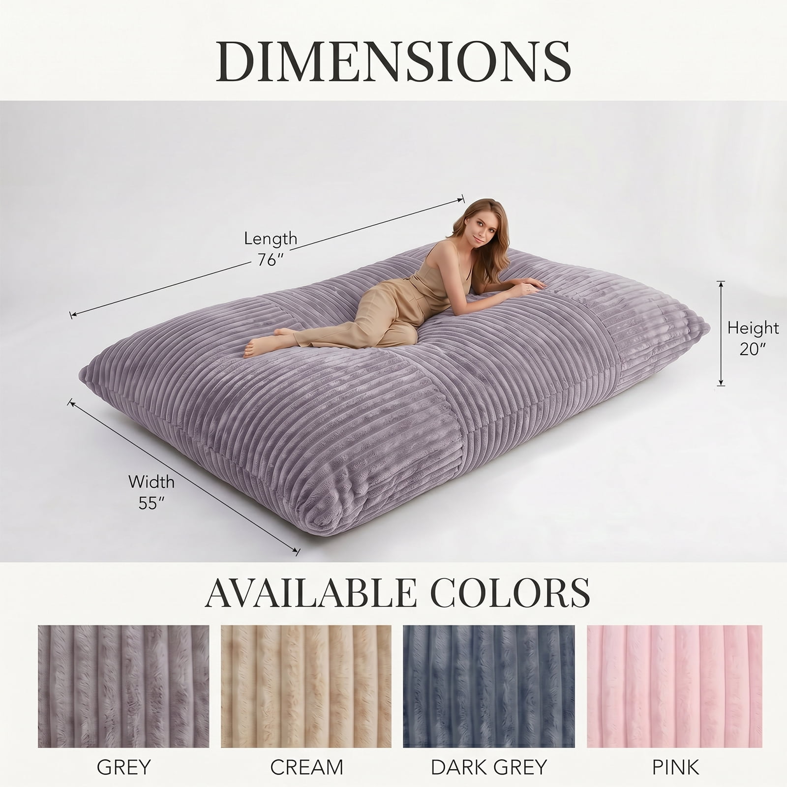 VIREO 3 in 1 Bean Bag Chair Giant Bean Bag Chairs Convertible Bean Bag Floor Cushion with Machine Washable Cover, Beanbag Chairs for Adult (Grey)