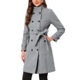 thumbnail image 4 of INSPIRE CHIC Double Breasted Pea Coat for Women Stand Collar Mid Long Trench Outwear Winter Coat with Belt L Grey, 4 of 6