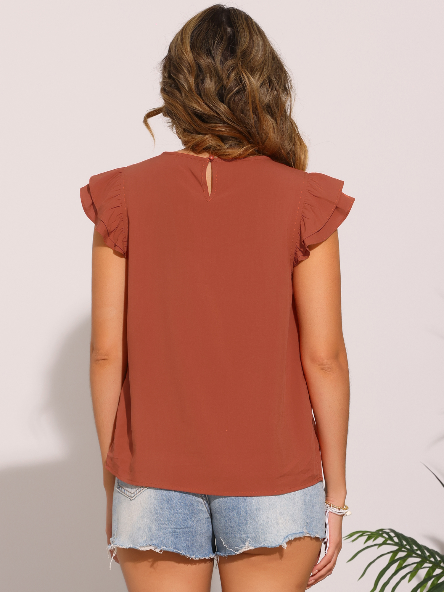 DARING DIVA Women's Casual Round Neck Geometric Patchwork Top XL Orange