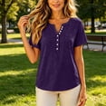 thumbnail image 7 of Short Sleeve Tops for Women V Neck Button Down Casual Henley Tops for Women Summer Vintage Relaxed Fit Basic T Shirts Dark Purple XXL, 7 of 7