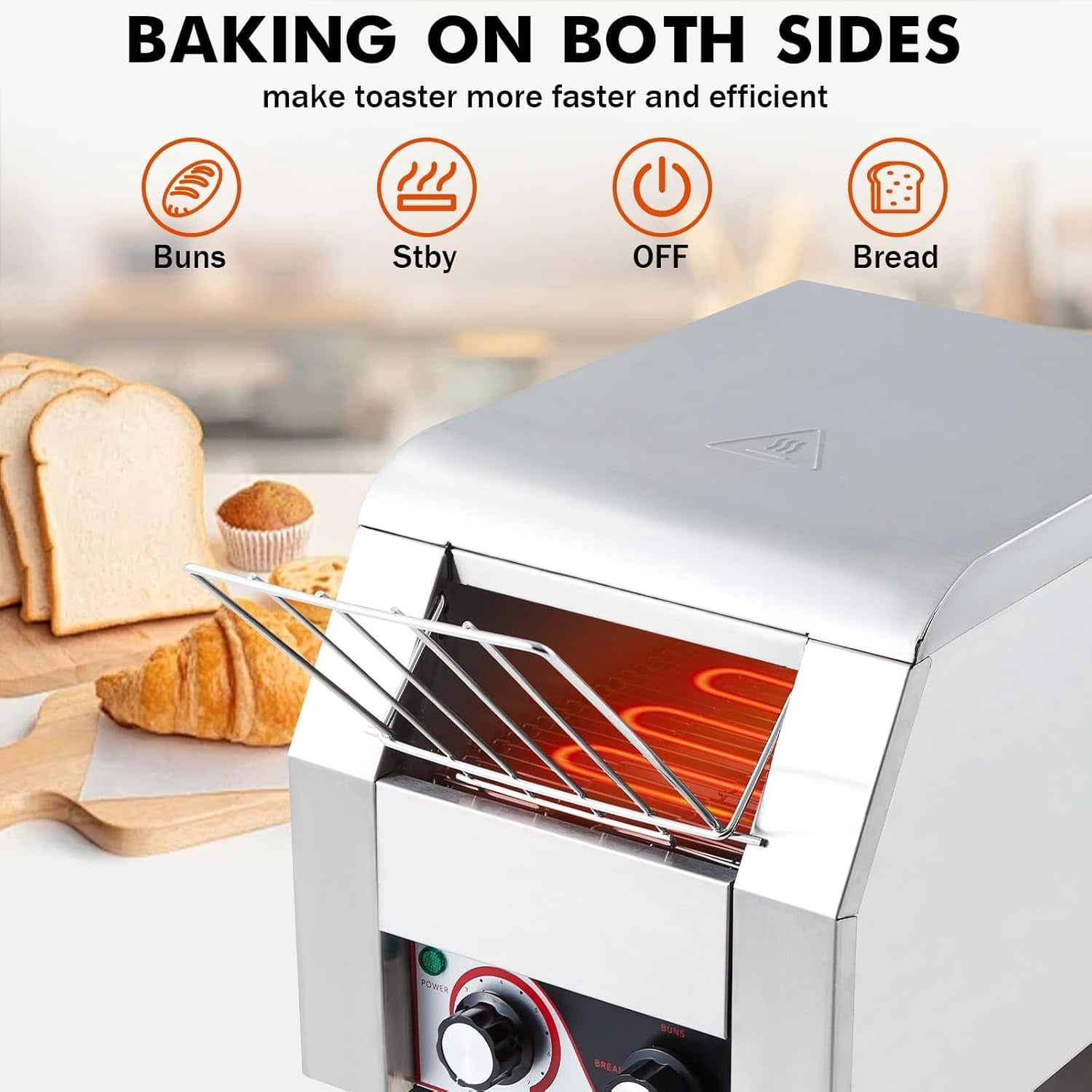 Acekid Commercial Conveyor Toaster 1700W 450 Slices/Hour Stainless Steel Toaster Oven Dual Heating 7-Speed Belt B