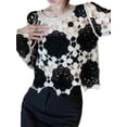 thumbnail image 4 of Women Y2k Crochet Floral Knit Pullover Long Sleeve V Neck Sweater Aesthetic Hollow Out Oversized Jumper Top, 4 of 8