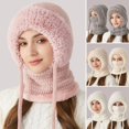 thumbnail image 4 of GZZQY Women Winter Hat with Integrated Scarf Cold-proof Front Cover Thick Knitted Warm Solid Color Full Protection Outdoor Cycling Travel Cold Weather Cap, 4 of 8