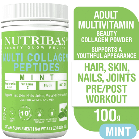 Multi Collagen Protein Powder, with 4 Vitamins, Mint, Collagen, High Protein, Gluten & Lactose Free - 3.53 oz