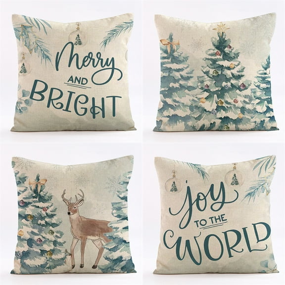 Watercolor Dark Green Tree Pillow Covers 18 X 18 Inch, Nature Themed Christmas Throw Pillow Covers Rustic Forest Pillowcase Decor for Indoor Outdoor Home Sofa Bedroom Living Room