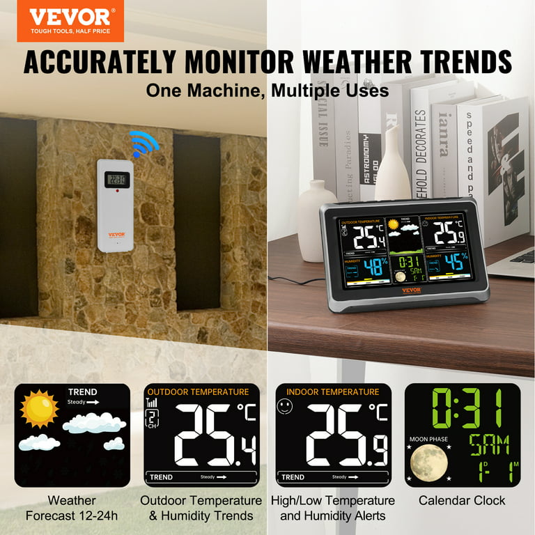 BENTISM 7-in-1 Wireless Weather Station with Sensor Atomic Clock,  Indoor/Outdoor Temperature, Indoor/Outdoor Humidity, Personalized Forecast