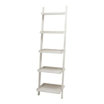 DecMode Traditional White Wooden 5 Tier Ladder Style Shelving Unit, 20"W x 69"H