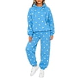 thumbnail image 5 of Comfy Sets for Women Clothing Casual Elastic Waist Joggers Matching Long Sleeve Hoodies Polka Dot Solid Lounge Trendy Sets with Pockets Blue L, 5 of 5