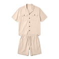 thumbnail image 6 of Mrmaere Men's Collared Button Down Shirt and Shorts Set Short Sleeve 2 Piece Open Front for Beach Travel Khaki XXL, 6 of 9