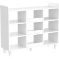 thumbnail image 4 of Wooden Cube Bookcase with Legs - 3-Tier Open Shelf Kidsroom Sorted Storage Cabinet Organizer for Books and Toys, 9-Cube Lattice Cute Cubby Bookshelf in Pearl White, 39" W, 4 of 7