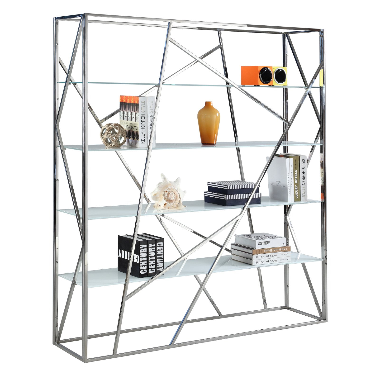 Chintaly 4Shelf Tempered Glass Wide Bookcase