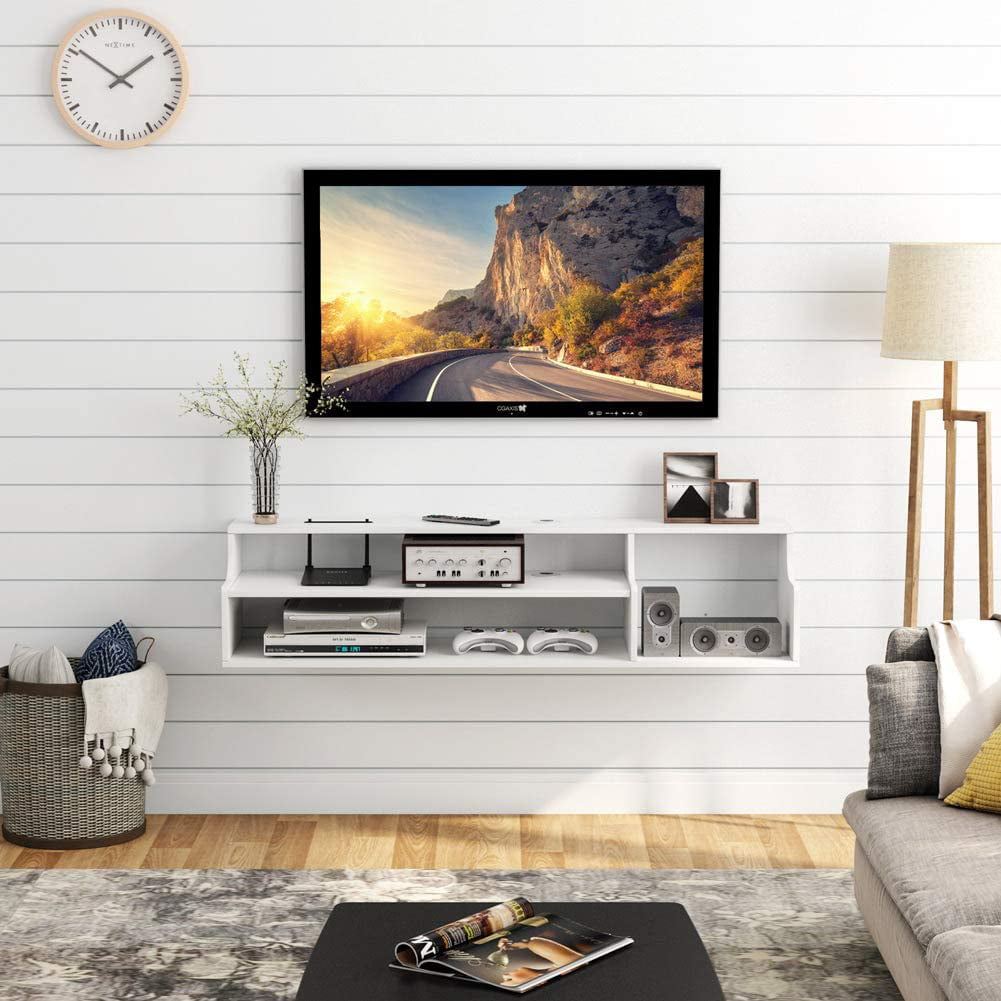 Floating Wooden Modern Wall Mount Shelves Display Unit MDF Shelf Set TV Console 