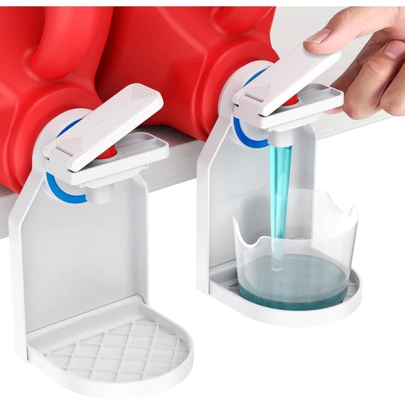 2 Pack Laundry Detergent Dispenser Cup Holder, Nozzle button upgrade，Easily No More runny or Messy Laundry Detergent, Laundry Cup Holder and drip Tray Room Organization and Storage