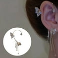 thumbnail image 3 of Soumake 1Pc Butterfly Earrings Tassel Design Exquisite Fade-Resistant Painless Easy-wearing Decorative Metal Elegant Butterfly Style Ear Clip Jewelry Birthday Gift, 3 of 8
