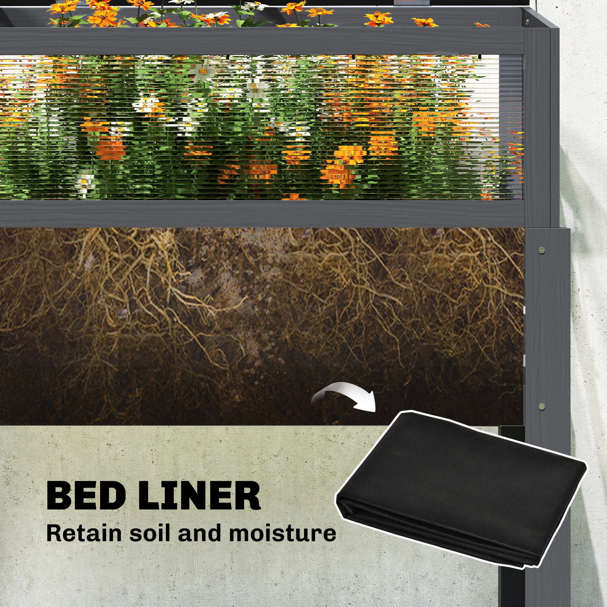 Outsunny Raised Garden Bed with Flip-Up Mini Greenhouse, Elevated Planter Box with Legs and Bed Liner for Flowers, Vegetables, Gray