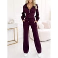 thumbnail image 6 of Women'S Fall Winter Hooded Zip Up Jacket Slim Fit Solid Color Two Piece Set Casual Outfit Wine Red S, 6 of 8