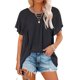 thumbnail image 1 of Camiseta de mujer con cuello redondo, ligera, transpirable, holgada, informal, fluida, arrugada, parte delantera, camiseta de manga corta para verano para mujer, negro, XXL, 1 of 4