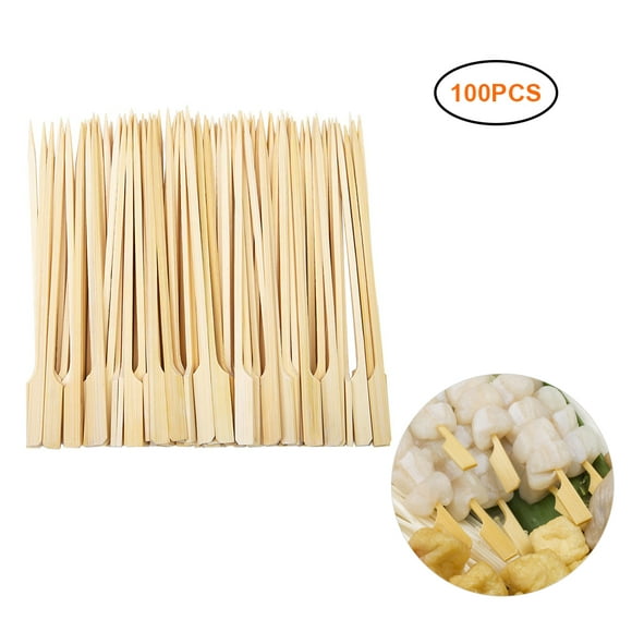 Barbecue Bamboo Skewers 100PCS Barbecue Bamboo Skewers Disposable Bamboo Stick Barbecue Paddle Skewers