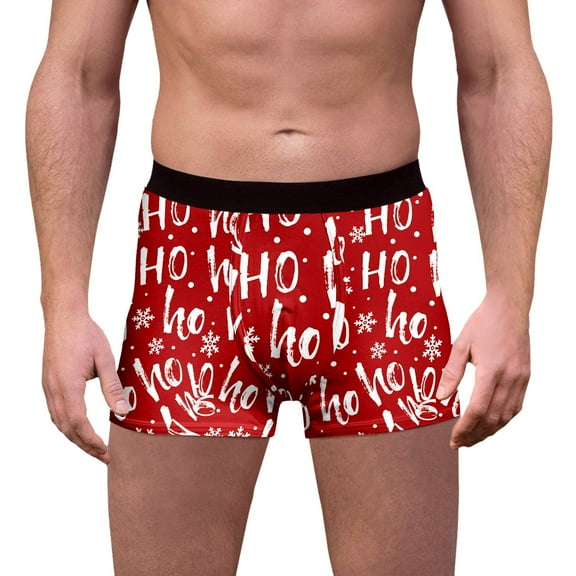 EliteGoogv Men Boxers Graphic Funny Underwear Fun print Christmas Men Shorts Red XXXL