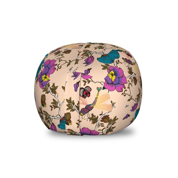 Botanical Storage Toy Bag Chair, Pastel Exotic Orchids Hibiscus Lilac Gardening Violet Valentines Retro Blooms, Stuffed Animal Organizer Washable Bag, Large Size, Multicolor, by Ambesonne