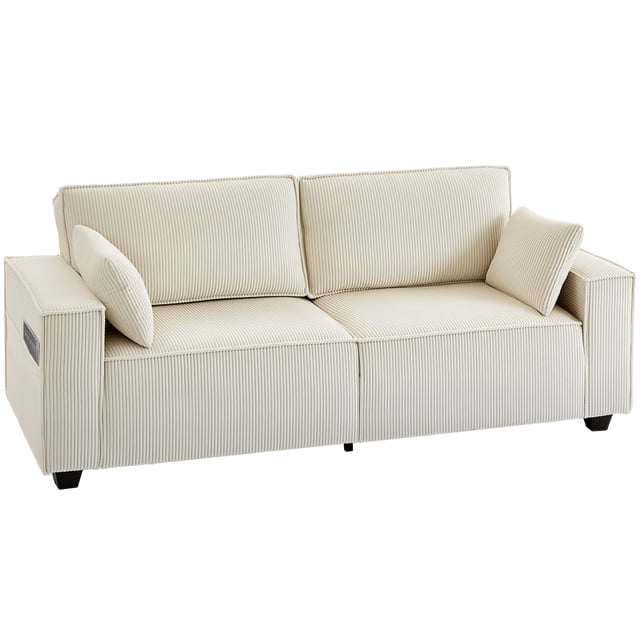 HOMCOM 86" 3 Seater Sofa, Corduroy Couch with Spring Cushion, Beige