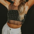 thumbnail image 2 of Women Sheer Mesh Crop Top Fashion Sleeveless T-Shirts Pearl Rhinestone Clubwear, 2 of 9
